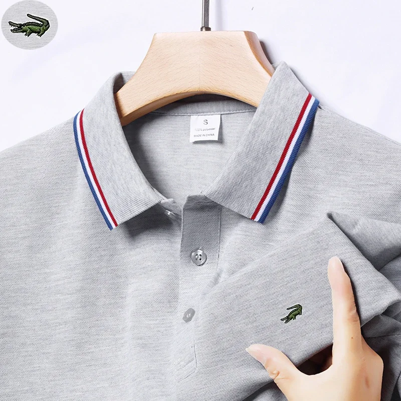 الأحجام الأوروبية والأمريكية الجديدة الصيف المطرزة تي شيرت الرجال قصيرة الأكمام تنفس أعلى الأعمال عارضة بولو قميص للرجال #6