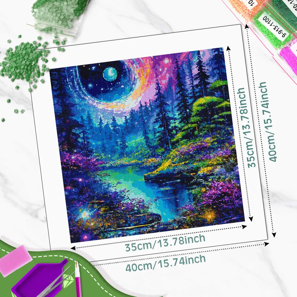 Huacan Full Square Round Diamond Painting Nebula Forest Stream Diamond Mosaic Embroidery Art Decorative Paintings Gift