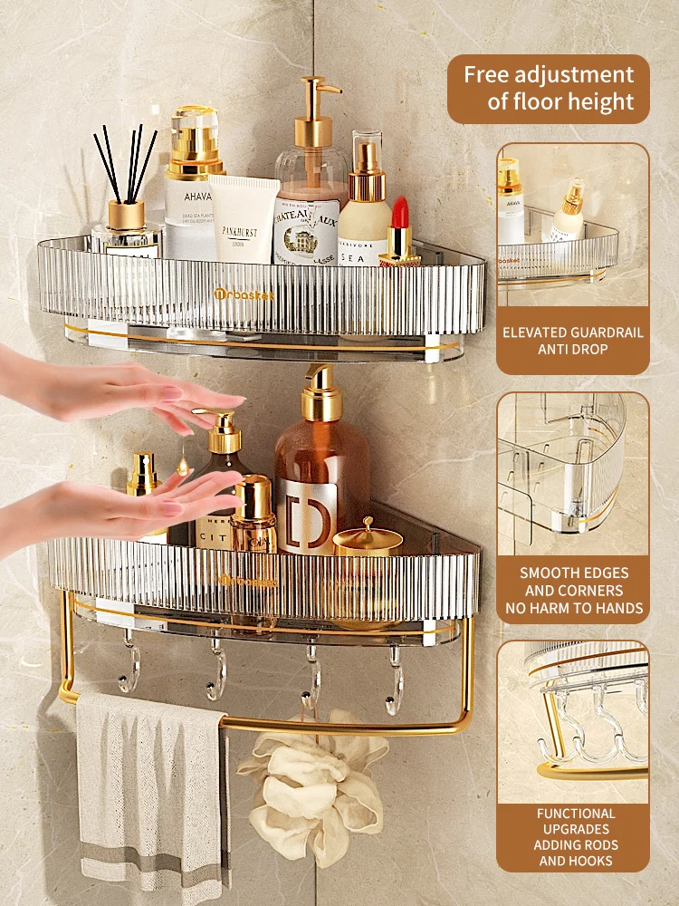 mr basket Toilet Triangle Storage Rack Hand Washing Non Perforated Wall Mounted Tripod Bathroom Corner Storage Rack