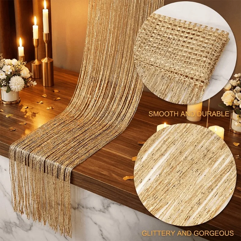 1PC gold Bohemian-style sparkling tassel decoration curtain handmade fabric, adorned with beads and sequins, smooth and durable,