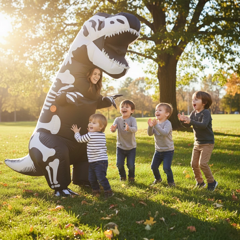 Disfraz de dinosaurio de esqueleto inflable para adultos, traje divertido de explosión t-rex, Cosplay de fiesta Unisex, regalo de vacaciones, juguete inflable