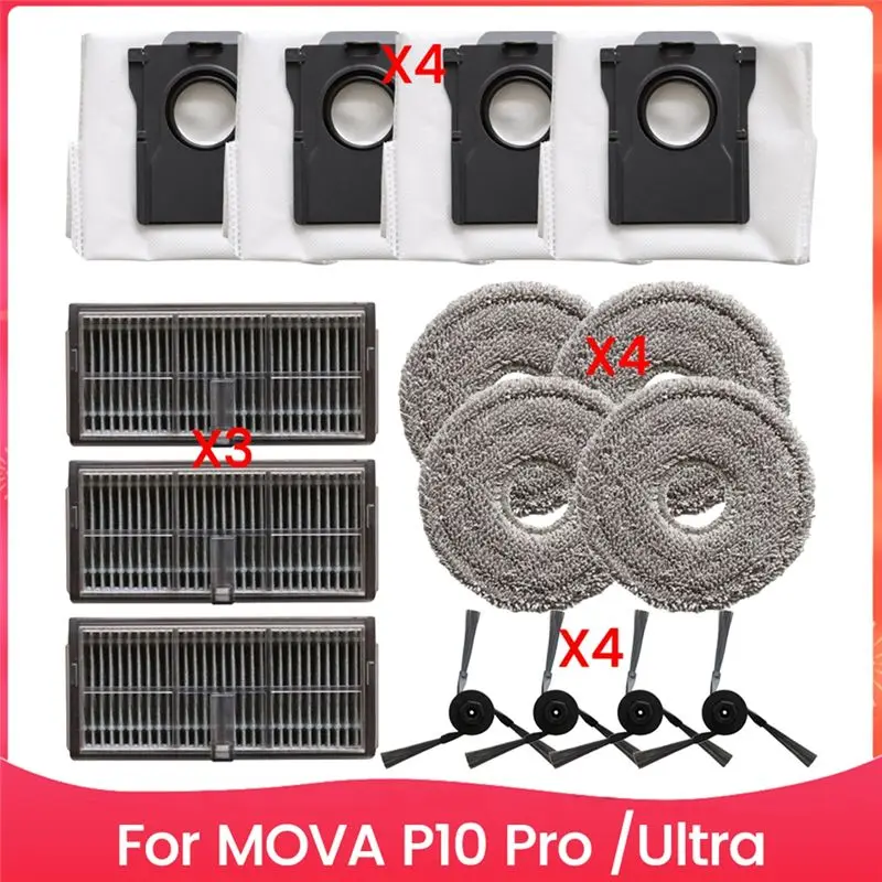 AEE4-For MOVA P10 Pro For Ultra Sweeper Replacement Accessories Side Brush Hepa Filter Mop Cloth Dust Bag Parts
