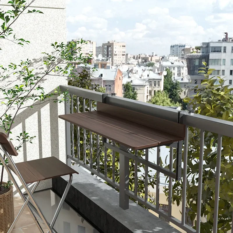 creative small apartment balcony railing hanging table hanging walnut folding table household small bar lifting tea table