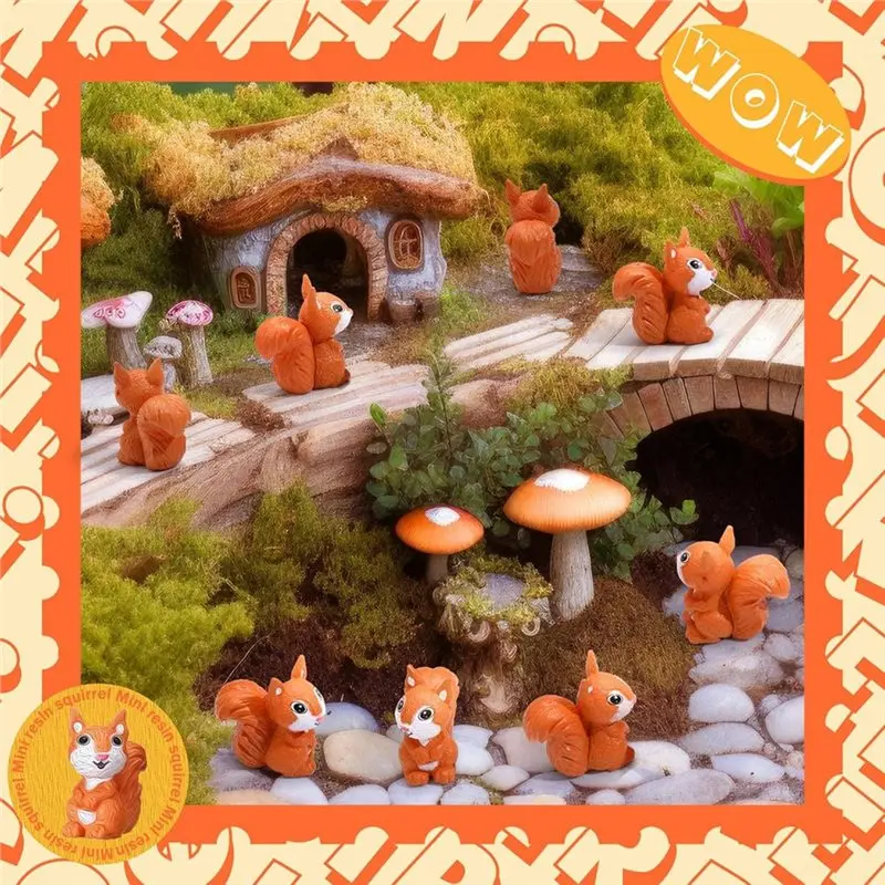 ABRN-Garden Accessories For Outdoor- Tiny Squirrel Miniature Figures 50 Pcs Mini Squirrel Forest Animal Figurines
