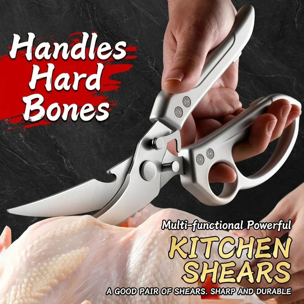 Heavy Duty Stainless Steel Kitchen Shears, Multi-Purpose Household Food Scissors for Cutting Chicken Bones