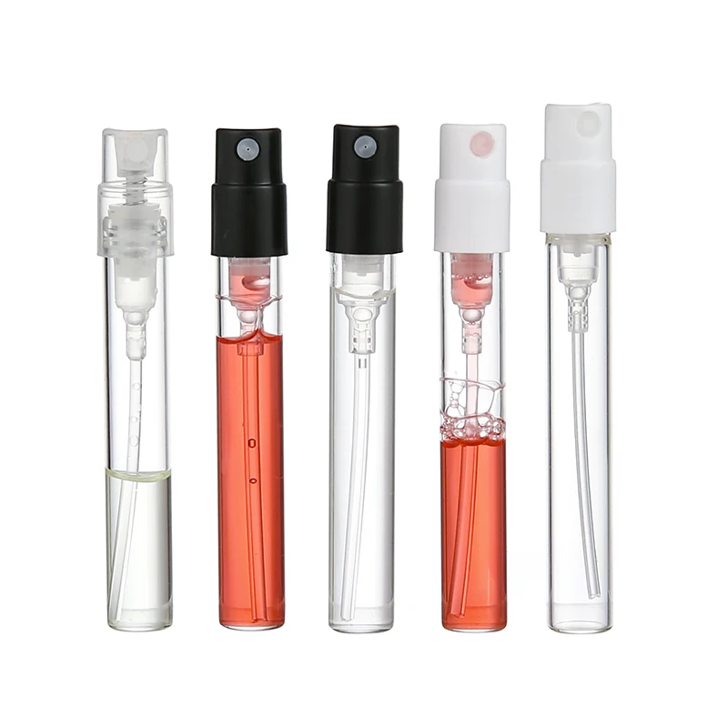 100pcs 1ml 1.5ml 1.8ml 2ml 2.5ml Bayonet Glass with Black White Transparent Invisible Spring Pump Sprayer Perfume Samples bottle