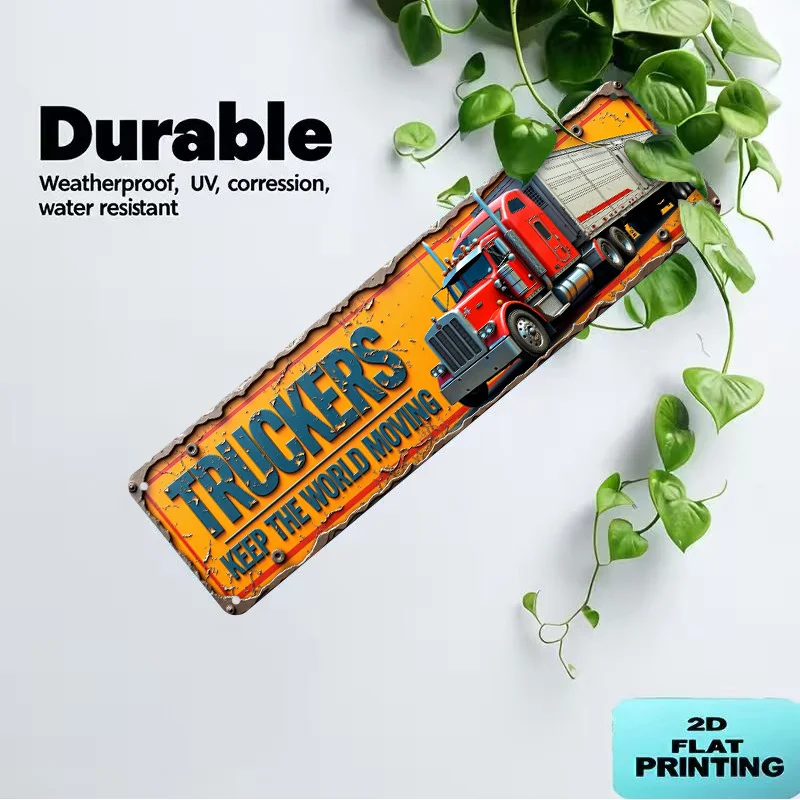 2D Flat, 2DFLAT Two-Dimensional Flat Vintage Industrial Style Red Truck Wall Hanging Sign—Suitable for Traffic-Themed Decor in T