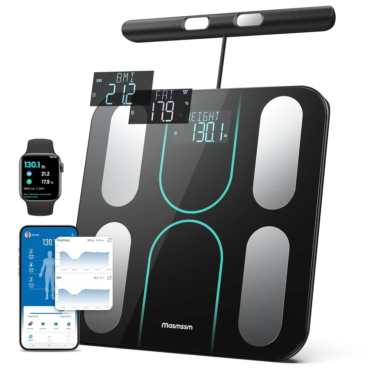 

Smart Body Fat Scale with 8 Electrodes, Dual-Frequency BIA for 28 Metrics, High Accuracy Bathroom Scale, FSA/HSA Eligible