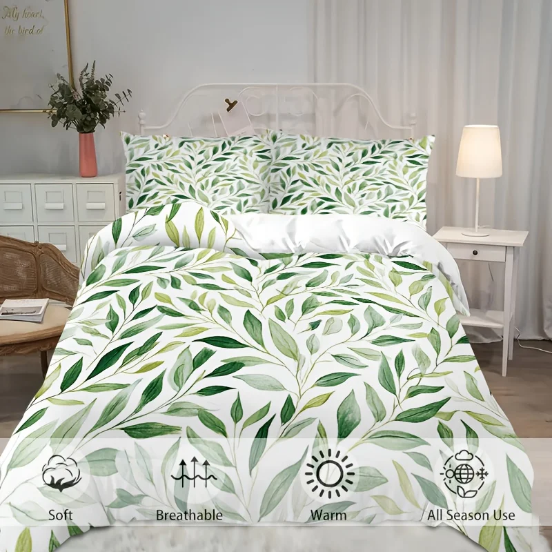 the-latest-printed-quilt-cover-set-3-piece-set-1-quilt-cover-2-pillowcases-without-filling-2d-flat-quilt-cover-set-green-leaf-sage-design-light-and-soft-suitable-for-all-seasons-machine-washable-invisible-zipper-large-quilt-cover-set-bedding-set-quilt-cover
