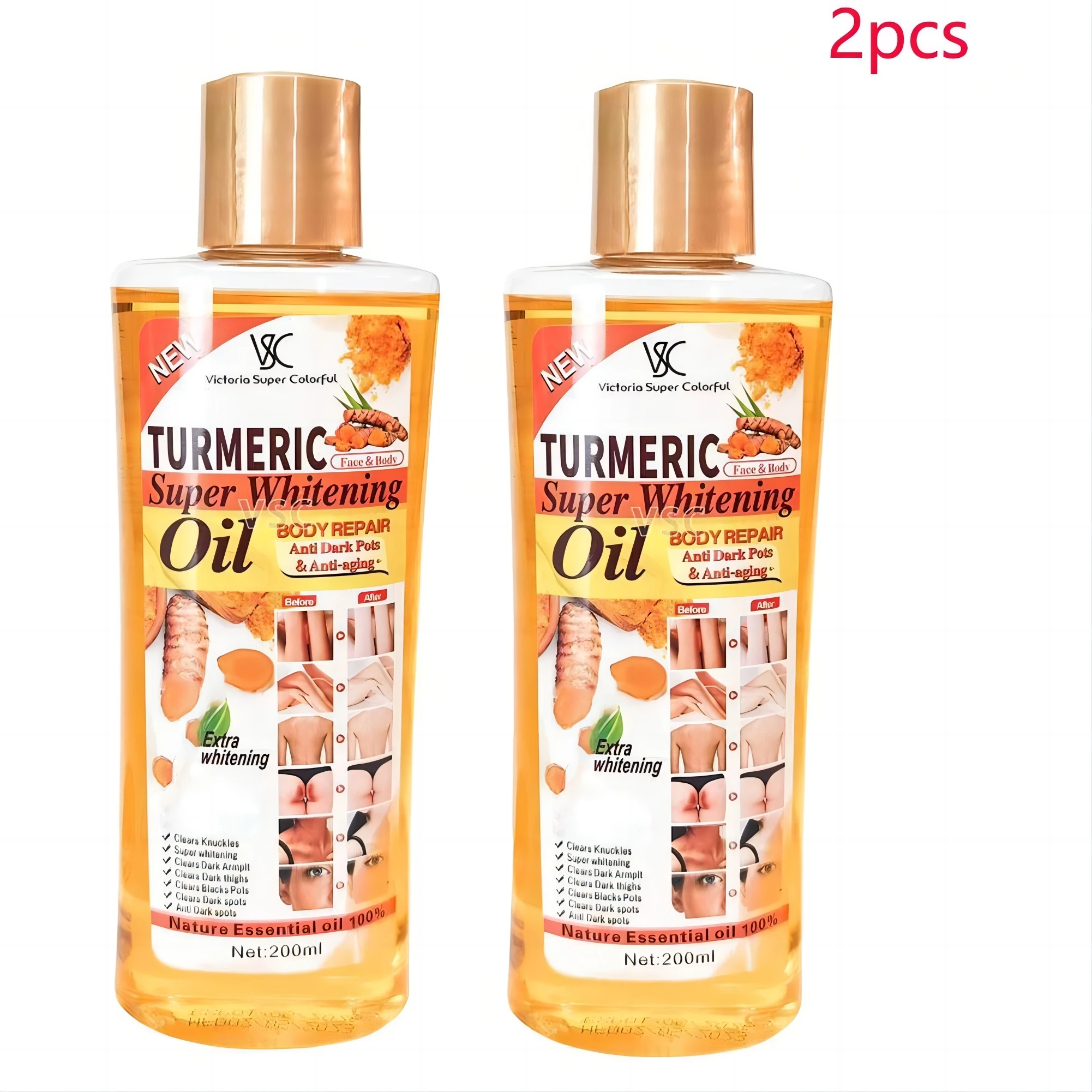 2PCS Turmeric Essential Oil Facial Body Massage Moisturizing Diffuser Aromatherapy Face Care Body Care Anti Aging Remove Dark