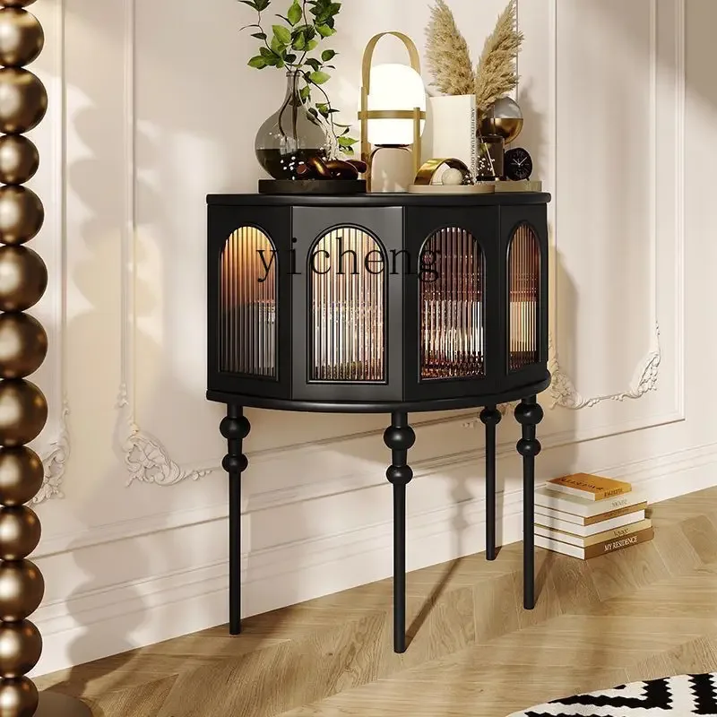 entrance cabinet entry living room wall narrow side cabinet shelf entrance decorative cabinet semi-round solid wood bucket