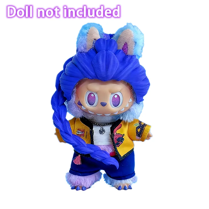 Für 17 cm Labubu Puppe Kleidung Cartoon Rumi Zoey Mira Kostüm Zubehör Perücke Haar Set Puppe Kleidung Zubehör Geschenk