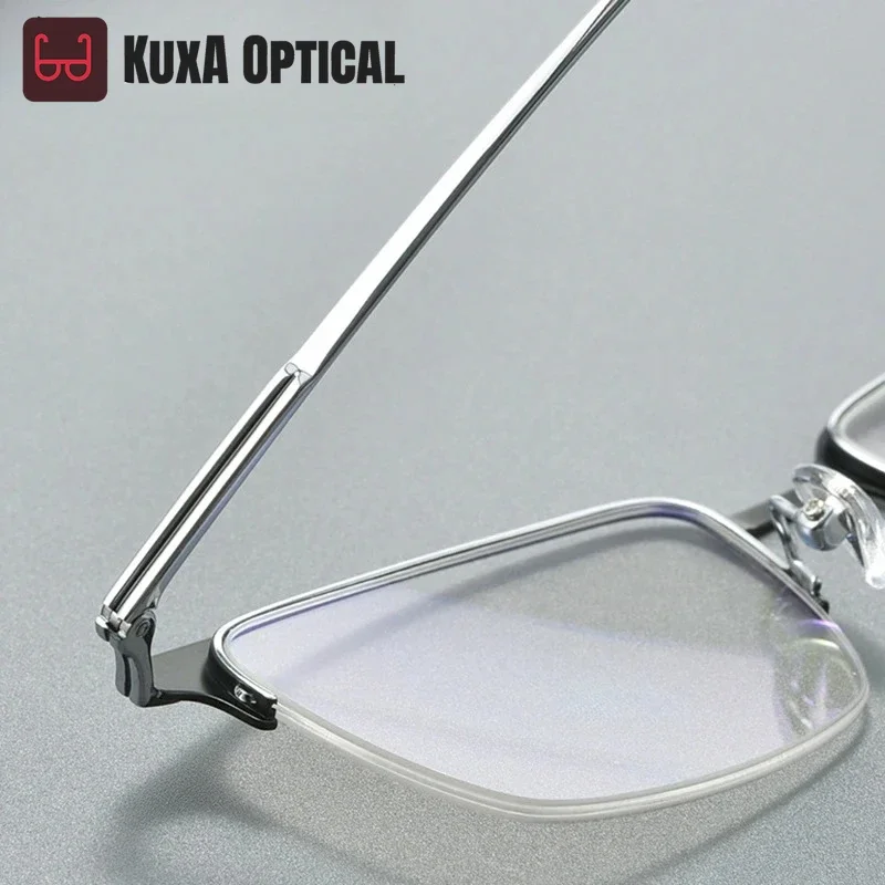 Okulary męskie KUXA, modne, z czystego tytanu, półramkowe, z soczewkami optycznymi, lekkie, do okularów korekcyjnych dla mężczyzn.