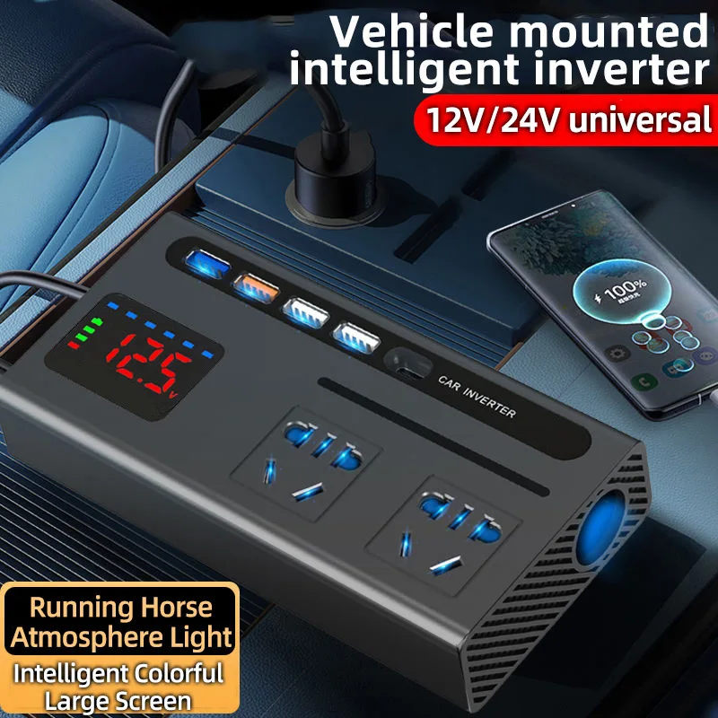 

Vehicle-mounted Inverter Charger Type-C Mobile Phone Fast Charging 12V/24V to 110V/220V Power Converter