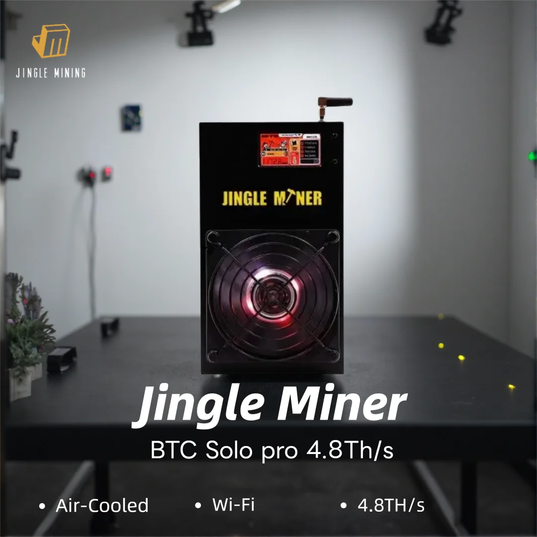 

Jingle Mining Jingle Miner BTC Solo pro 4.8Th/s BTC Miner Bitcoin ASIC Miner 12V Air-Cooled WIFI BM1370 Crypto BTC Solo Miner