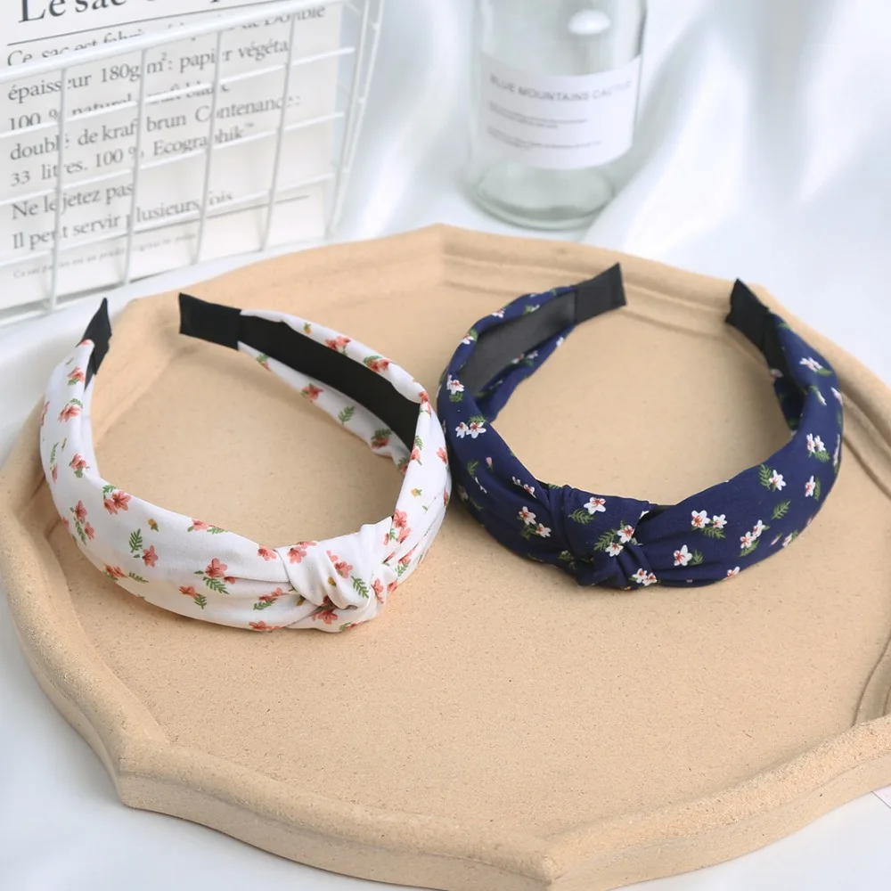 2024 New Printed Headband Wide Edge Simple Hair Band Fabric Knotted Headband Hair Accessories Woman