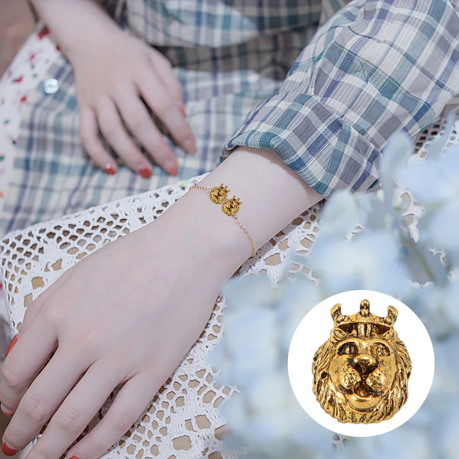 10Pcs Safe Lightweight Lion Head Beads DIY Jewelry Spacer Accessory Necklace Bracelet Earring Hair Ties Decoration Supplies