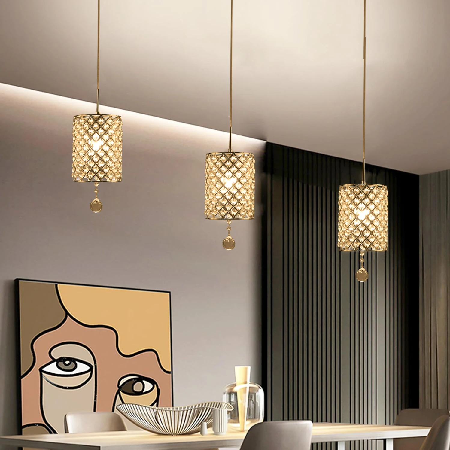 Crystal Pendant Light Silver Chandelier for Table Kitchen Dining Room Bedside Ceiling Pendant Light Living Room Home Decor