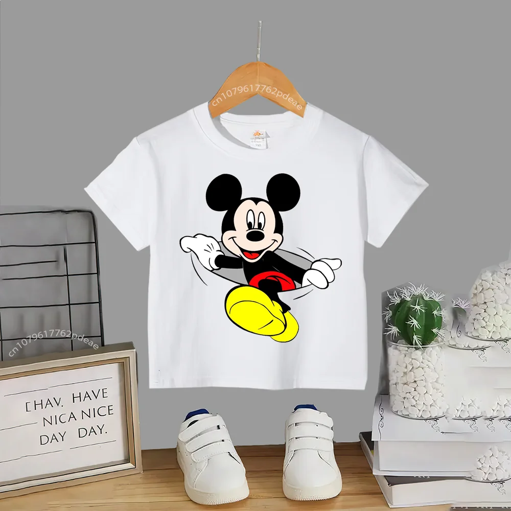 Teen Hip Hop style 100% cotton Disney Children Street sunny and handsome Mickey print round neck pullover T-shirt Boys girls cas