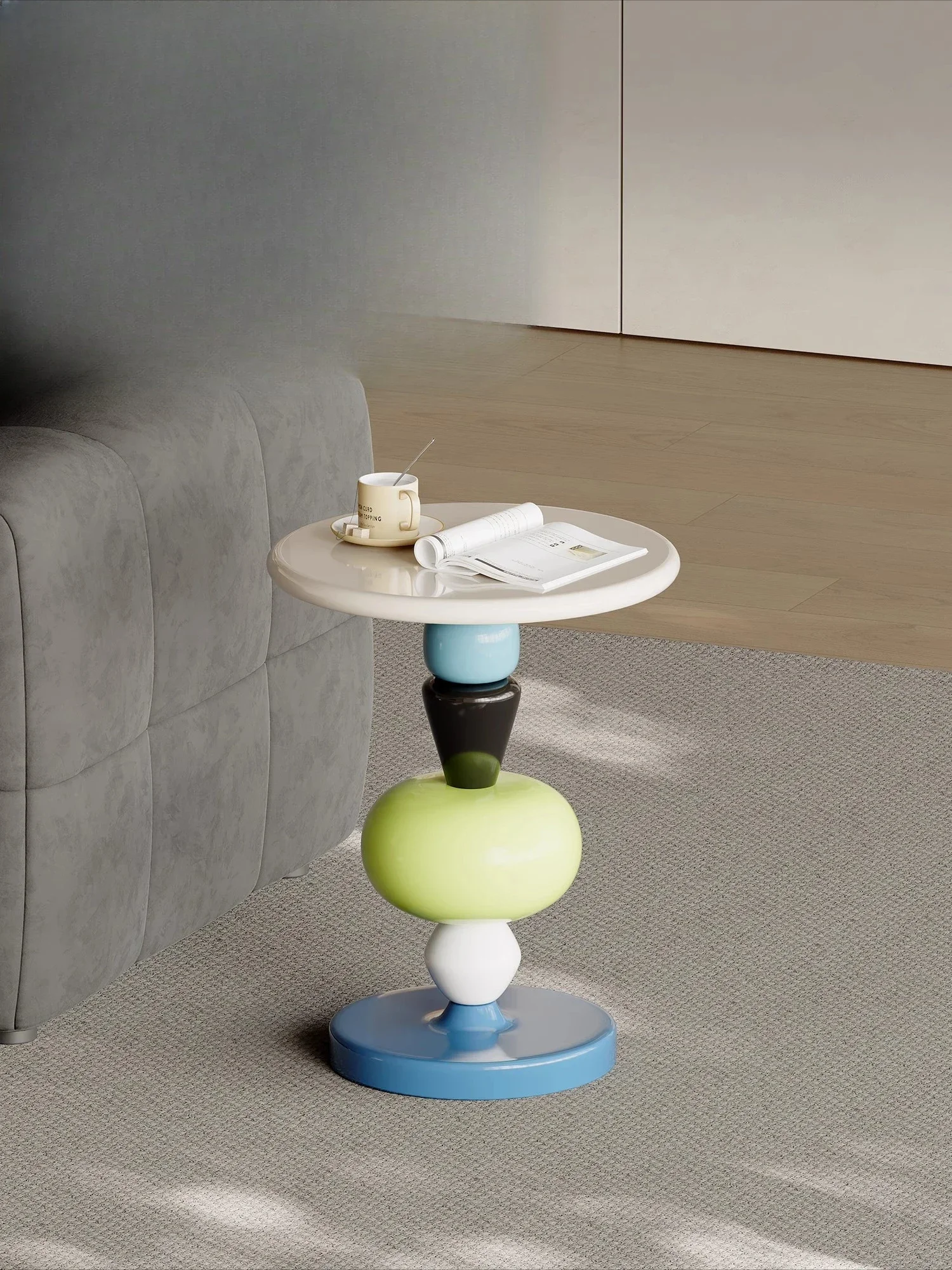 Sofá de diseño moderno y sencillo, mesa redonda pequeña para balcón, arte de calabaza candida nórdica