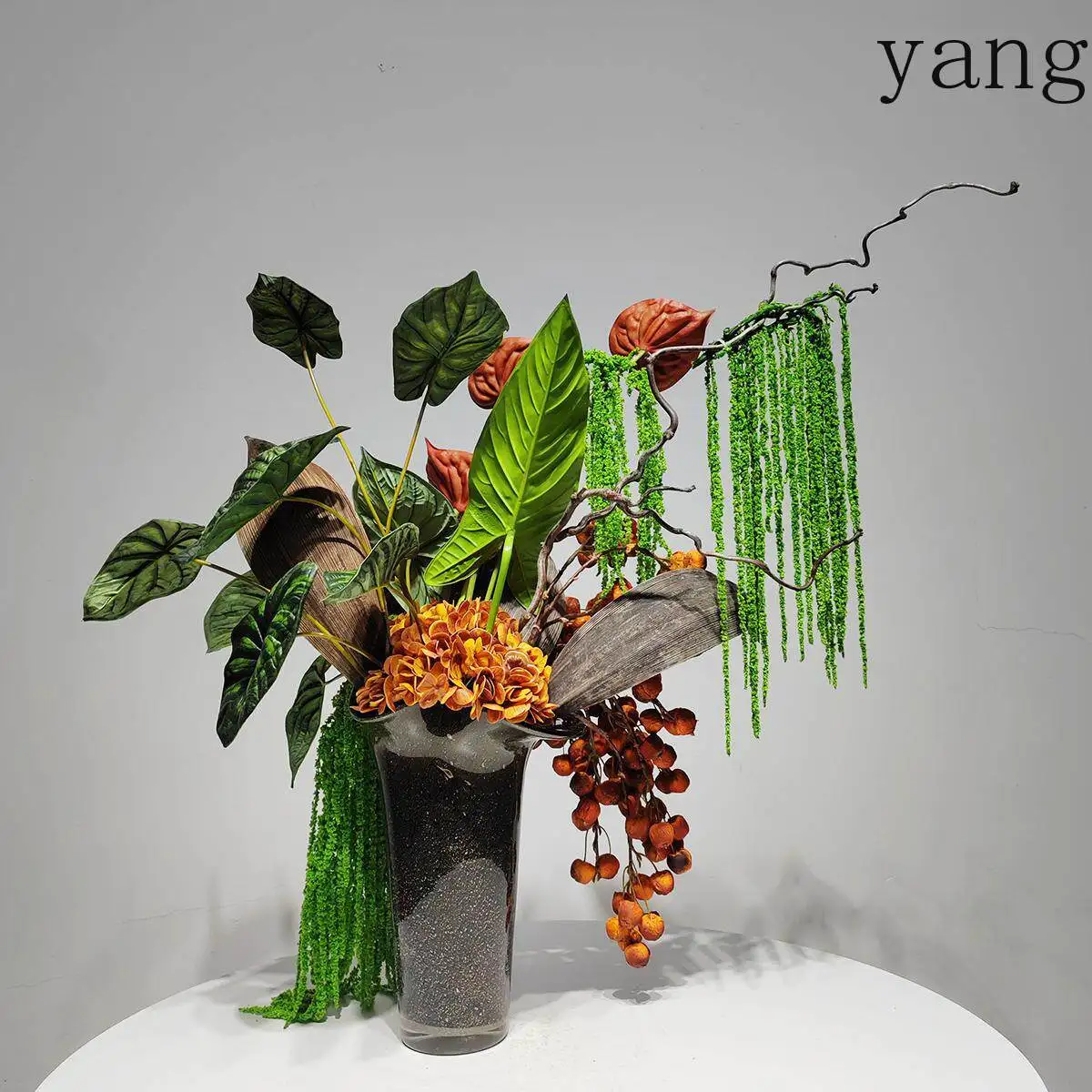 CX light luxury black glass geometric flower device green flower decoration