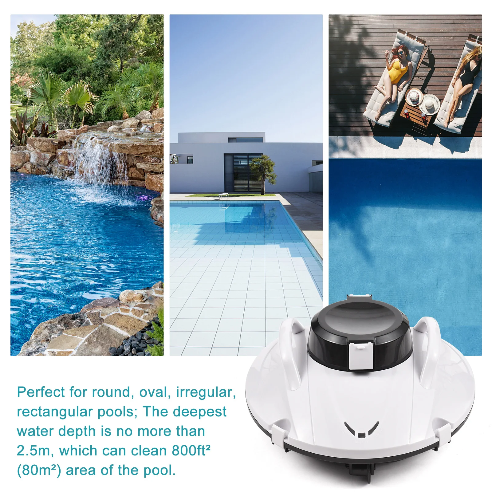 35W Cordless Vacuum Cleaner Robotic Pool  Lasts 90 Mins Swimming Pool Cleaning Robot