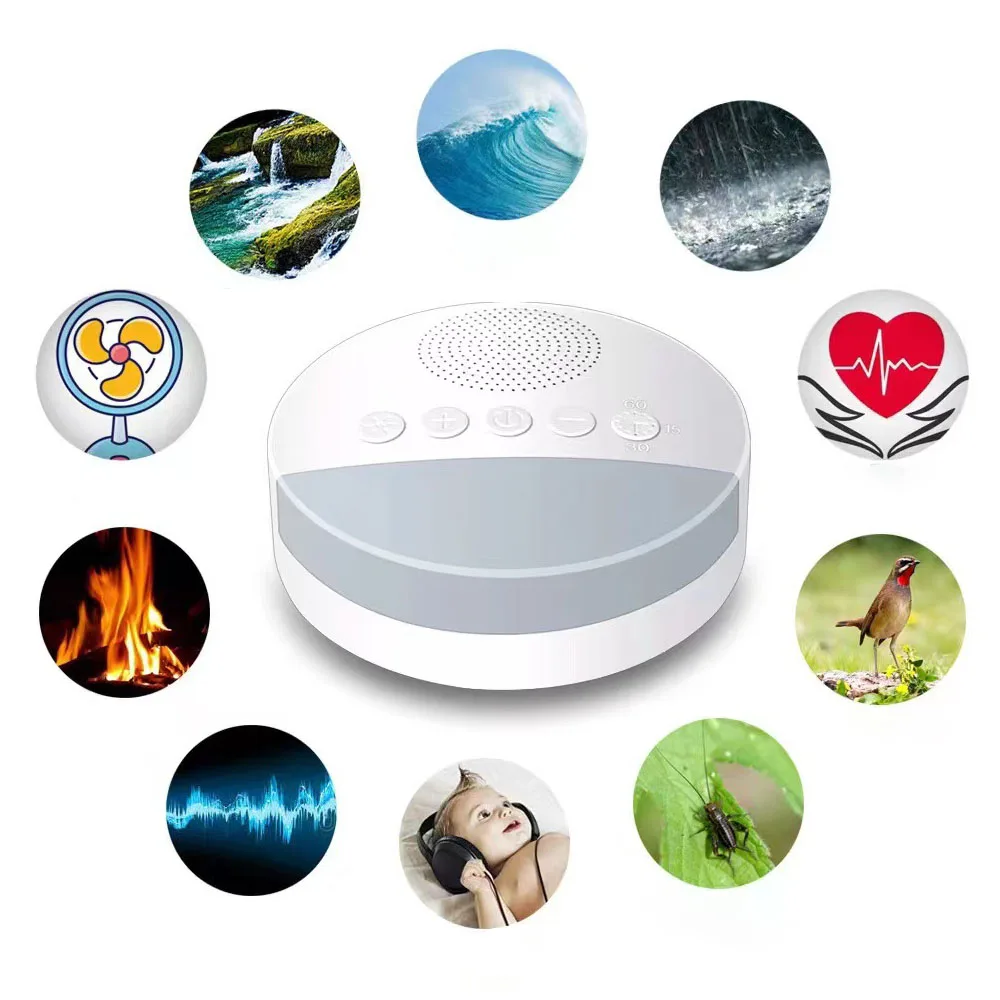 White Noise Machine Timed Shutdown Sleep Sound Machine Music Light Sleep Machine 20 Sounds USB Rechargeable