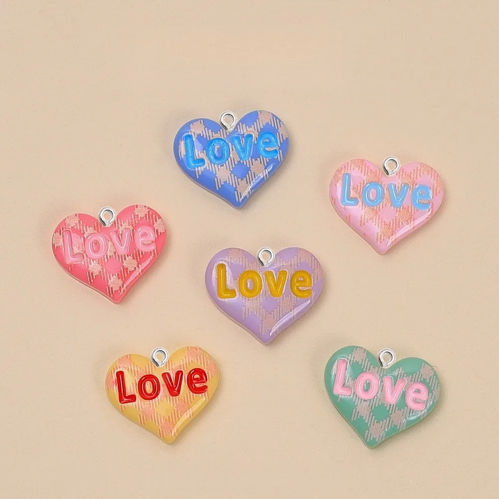 10Pcs Sweet Alphabet Love Heart Resin Pendants Flatback Charms For Handmade Earrings Necklace Keychain Clothing Decor Accessory