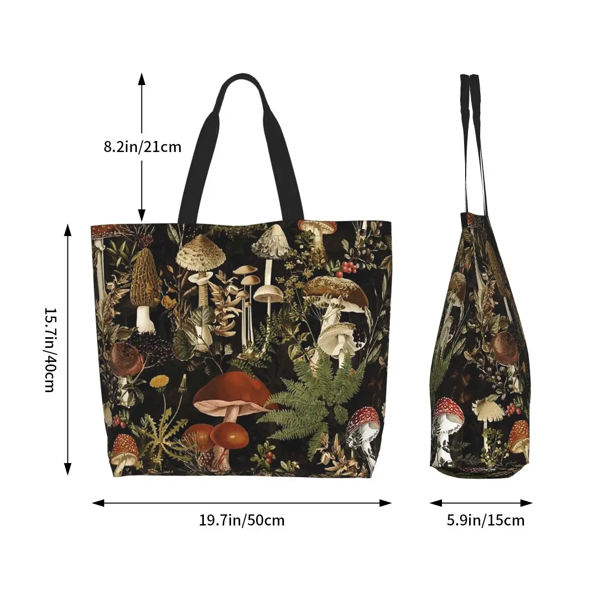 Midnight Mushrooms Forest Botanical Night Garden Shopping Tote Bag Canvas Large Capacity Shoulder Bags Shopper Grocery Handbag