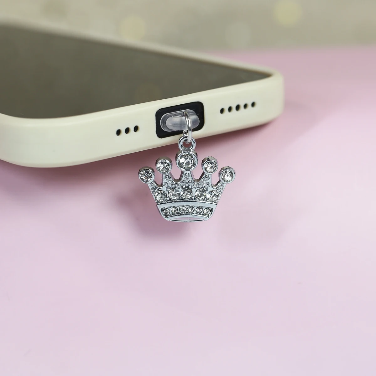 Phone Dust Plug Artificial Diamond Rhinestone Crystal Crown Design Beautiful  Hanging Pendant Decoration For IPhone Type-c Port