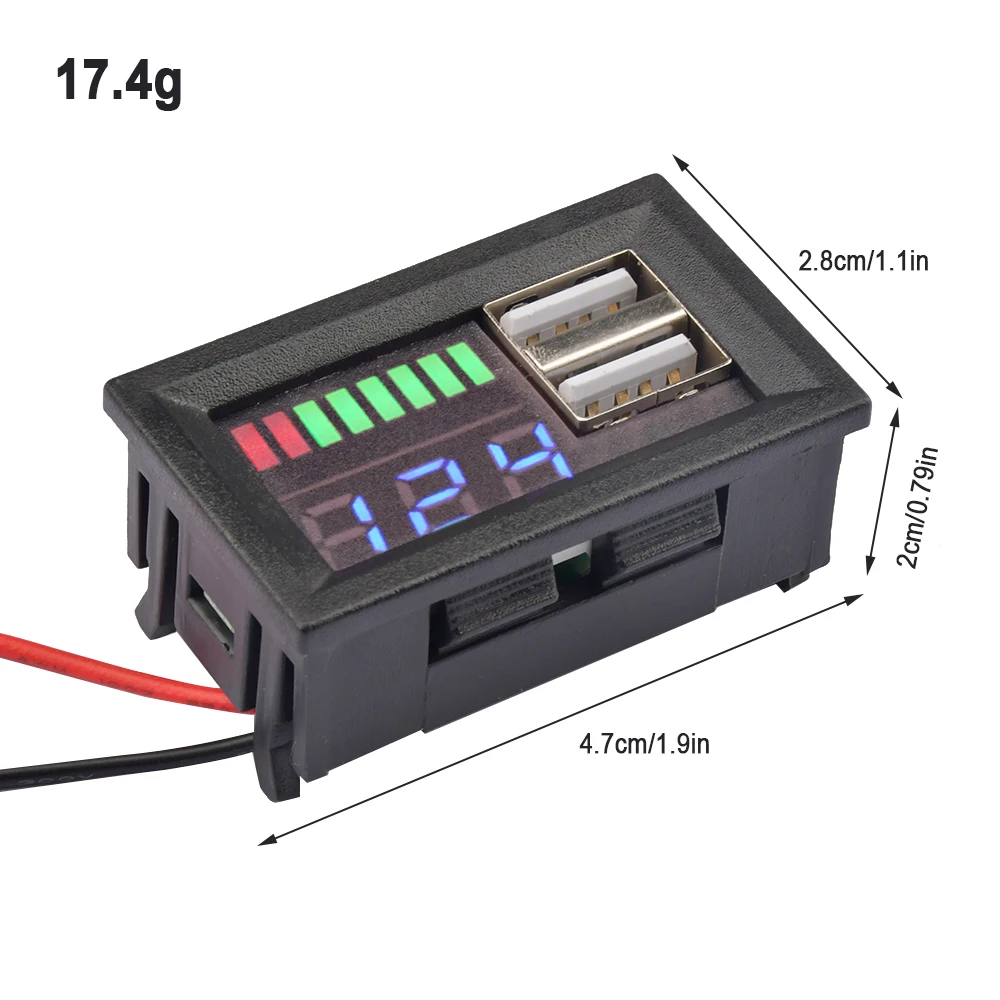 USB 5V 2A Car Voltmeter Voltage Meter Panel 12V 4S Lithium Battery Capacity Indicator Power Tester Li-ion Lead Acid LED Display