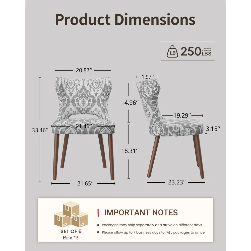 

Dining Chairs Set of 6, Farmhouse Dining Room Chairs with Solid Wood Legs, Mid Century Fabric Kitchen Chairs, holstered Chair