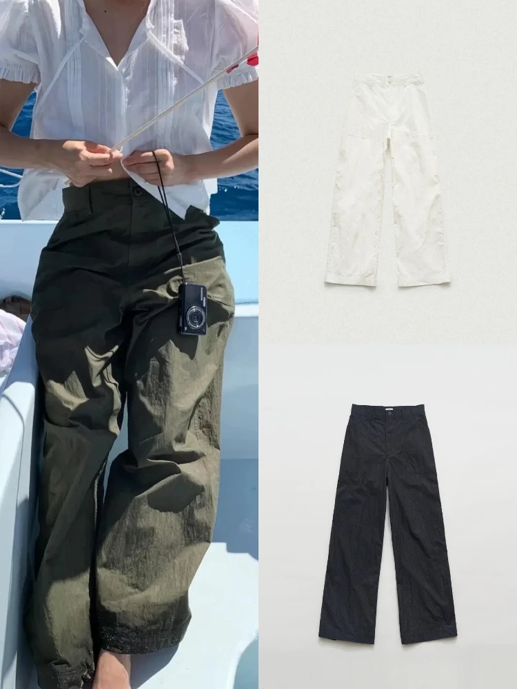 

Брюки с высокой талией и широкими штанинами, повседневные, тонкие, свободного кроя, в пол, Dongda Gate Eight Milk Home Sle Commute Wind