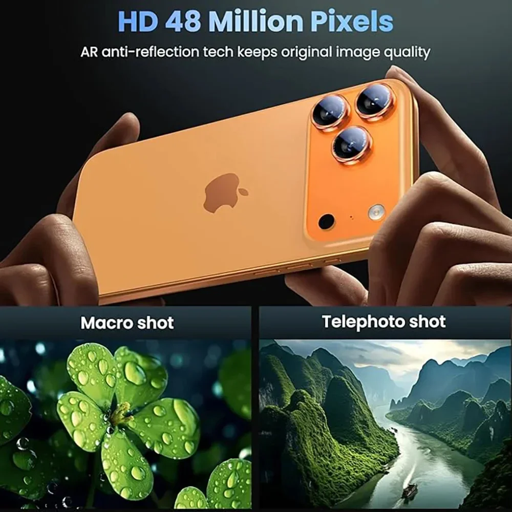 Защитное стекло для объектива камеры 8K HD, закаленное стекло для iPhone 17 Pro Max, металлическое кольцо, полное покрытие, пленка для iPhone 16 15 Pro Max, чехол