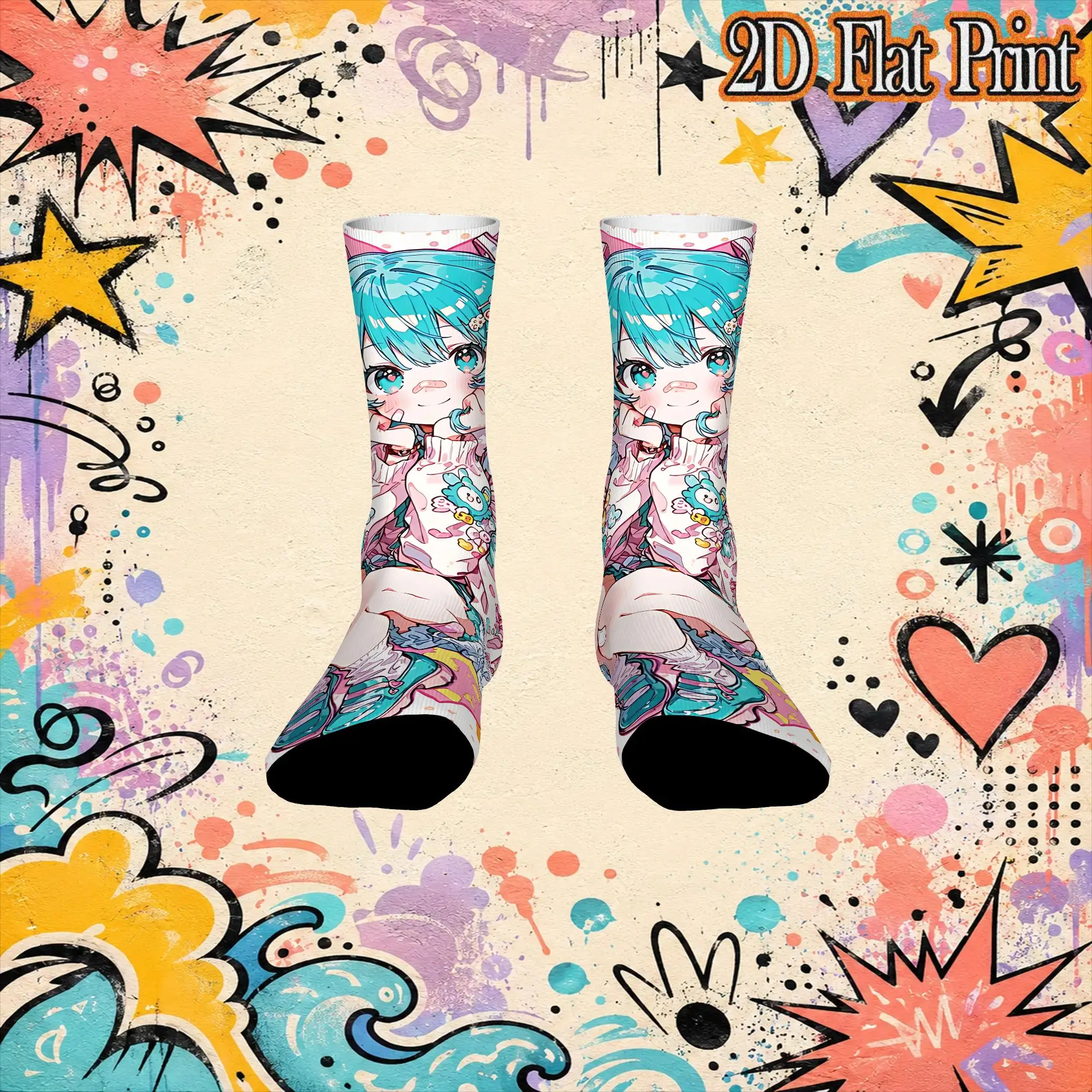 Fashion Vintage Hatsune Miku Crazy Men's compression Socks Unisex  Funny Crew Sock