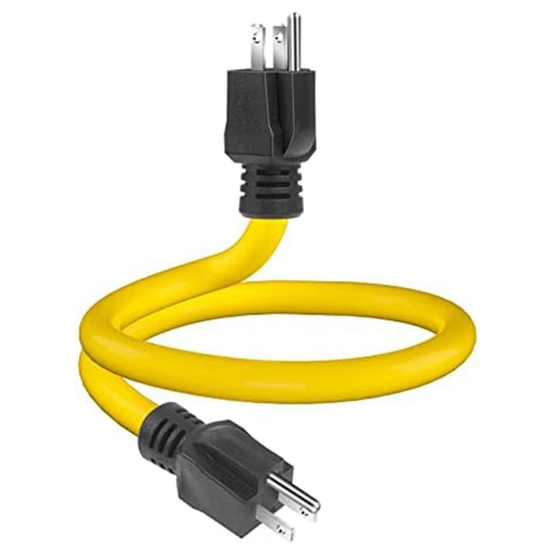 3 PCS 3 Prong Male To Male Extension Cord Yellow Plastic+Metal NEMA 5-15P For Transfer Switch,12AWG 125V (2FT) US Plug