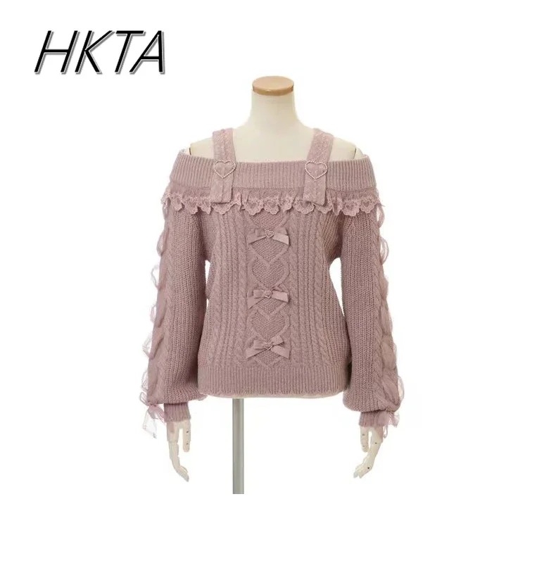 

Classic Japanese Sweater Mine Off-the-shoulder Sweet Lolita Lace Sexy Slim Liz Sweater Pullover Women's Autumn Winter Sweaters