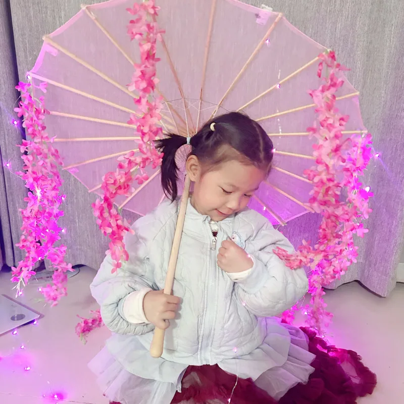 

Pink LED Flowers Umbrella Decor Kids Parasol Princess Chinese Umbrella Drama Cosplay Paraguas Ombrello Inverso El Principito