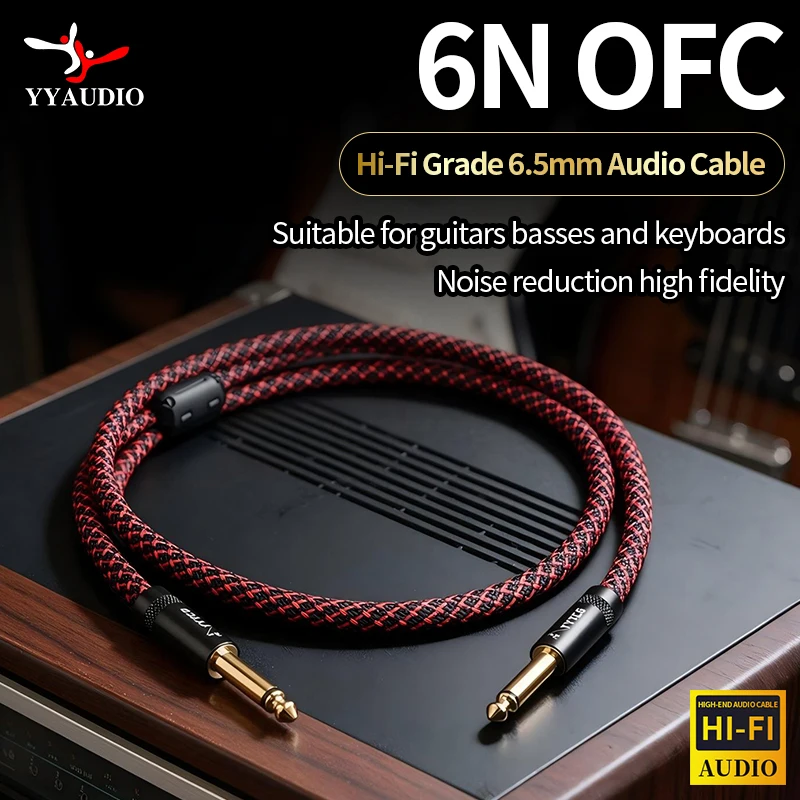 YYAUDIO HiFi 6,5mm Gitarrenkabel Hochreines 6N OFC 1/4'' Zoll 6,35 AUX Audio TRS Kabel für Elektrisches Keyboard und Verstärker