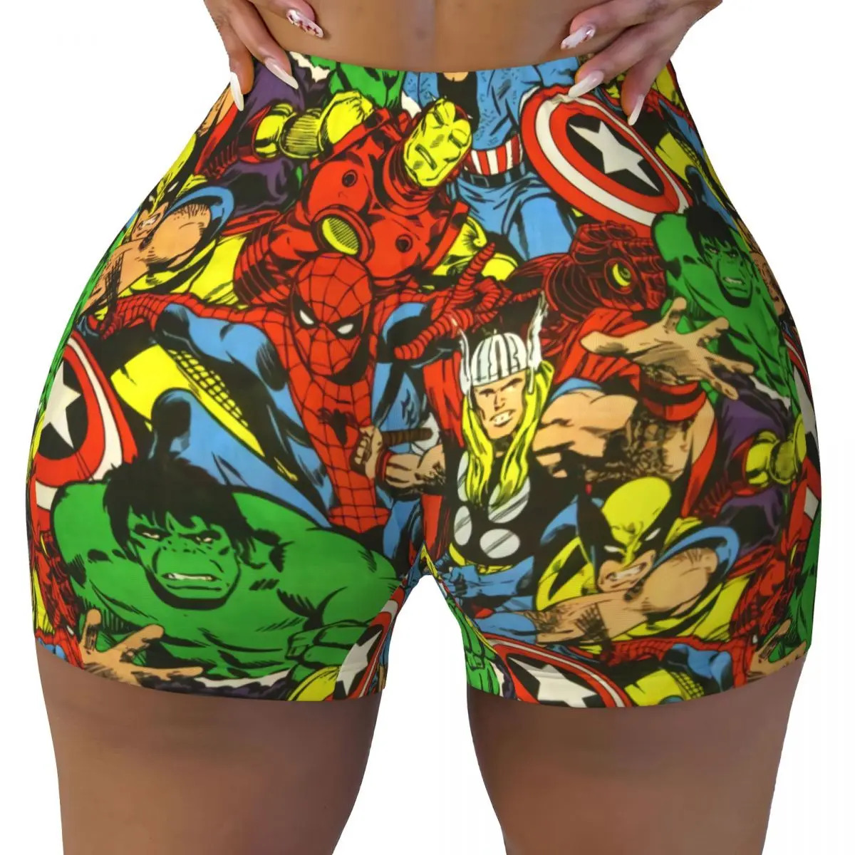 Custom Superhero Spider Man Gym Biker Running Shorts Women's Workout Yoga Shorts