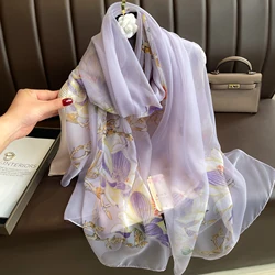 Luxury brands Printed Silk Scarf Women's Sunblock Beach Towel Fashion With a large Scarf Shawl Bandanna 2024