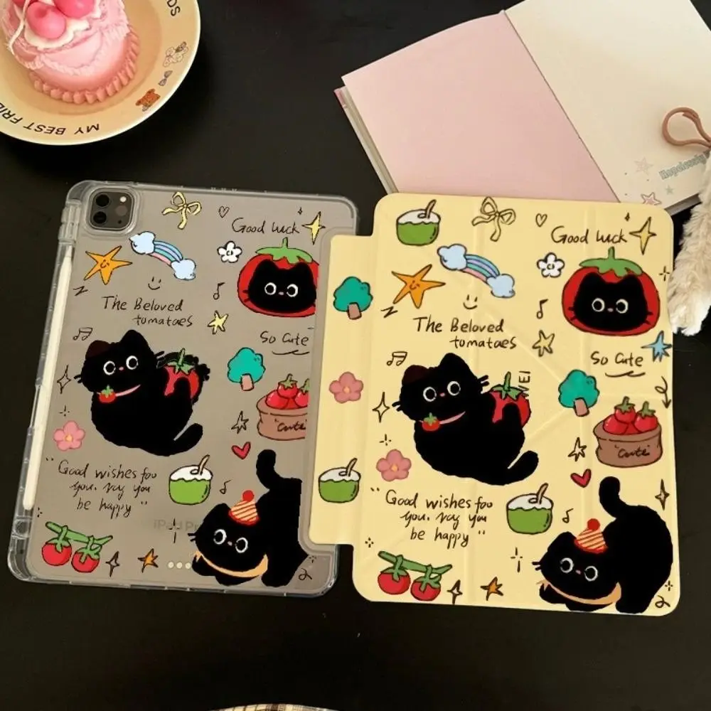 

TPU Tablet Case Drop-proof Cute Black Cat Clear Tablet Cover for iPad 5 6 7 8 9 10 11th/Air1-7/ Pro 18 19 20 22/ Mini 6 7