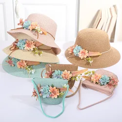 New Summer Children's Straw Hats Baby Girls Breathable Lace Cap Bow Beach Sun Hat Kids Princess Travel Sunshade Hat