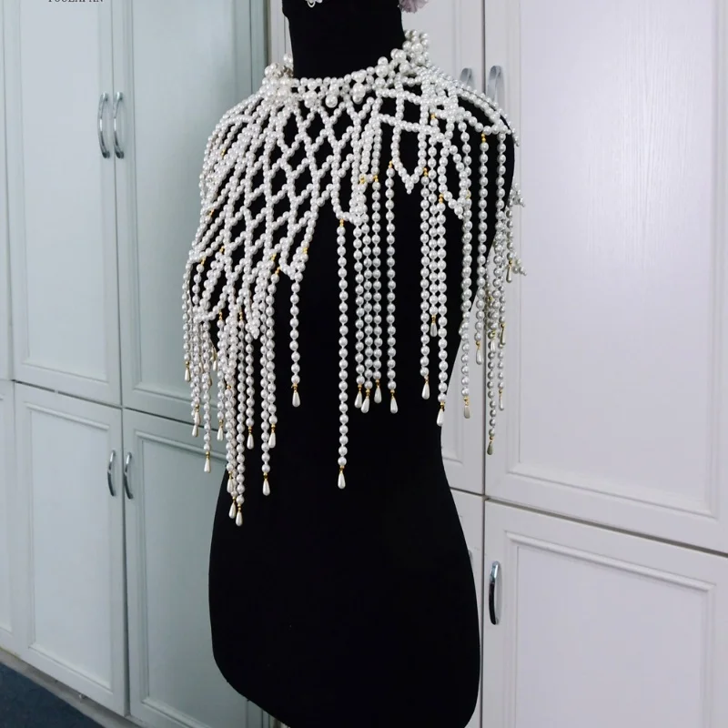 سلسلة الجسم المصنوعة يدويًا بالكامل موضة اللؤلؤ مثير شال الصدرية سلسلة موضة الصدر سلسلة حفلة عيد ميلاد الزفاف شال مجوهرات الجسم