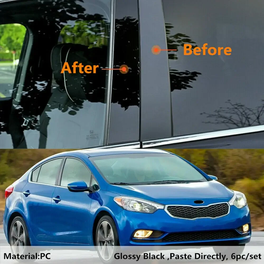 Fit For KIA Forte K3 2014-2018 Sedan Gloss Black Pillar Post 6pc Door Trim Cover
