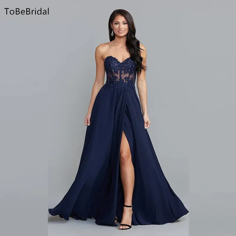 

Customized Evening Dresses For Women Sexy Strapless High Waist Wedding Party Dress A-Line Embroidered Decal Graduation Prom Gown