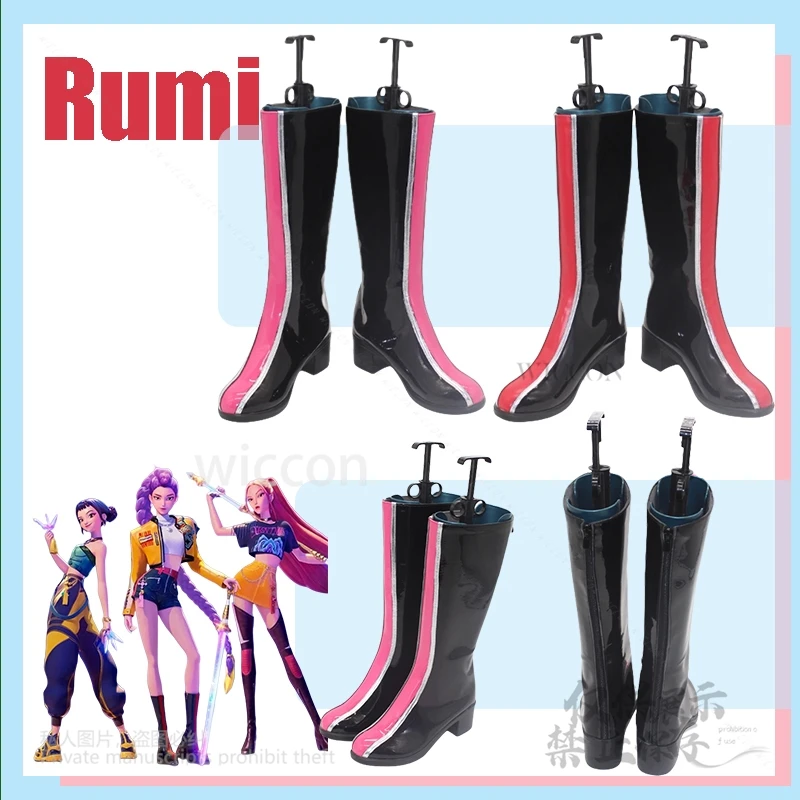 【MoeMimic】Disfraz de Cosplay de Rumi, zapatos de cuero PU, botas, accesorios de cazadores de demonios KPop, zapatos de juego de rol, zapatos de Rumi para mujeres y hombres, fiesta de Halloween
