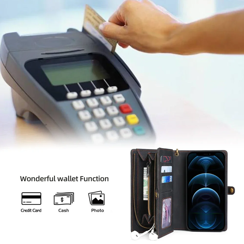 Wallet PU Leather Phone Case Cover For iPhone 16 15 Pro Max iPhone 16 15 Plus with Card Slots Zipper Wallet Design Phone Cover