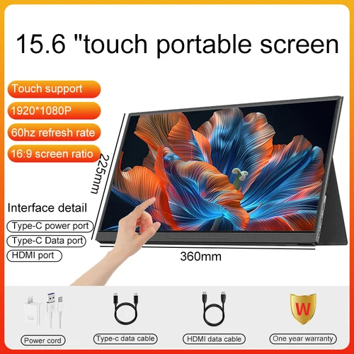 Imagen 2 del producto LANLIPU Monitor portátil de 15,6 pulgadas pantalla táctil pantalla secundaria Monitor de ordenador 1080P para teléfono móvil Xbox Switch PS4/ps5 portátil