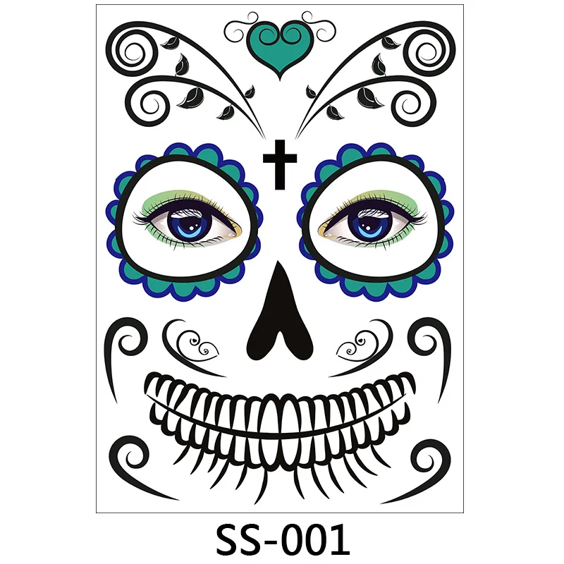 1/10pcs  Face Tattoo Stickers Funnytemporary Halloween Face Stickers Masquerade Party Temporary Waterproof  Tattoo Stickers